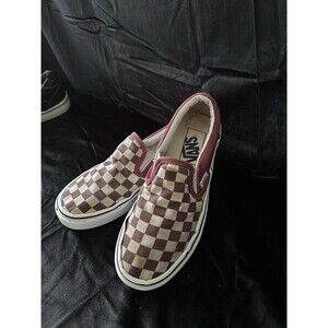 Van’s Boys Burgandy Checkerboard Slip On Shoe, Canvas, Padded Collar Sz 3.5